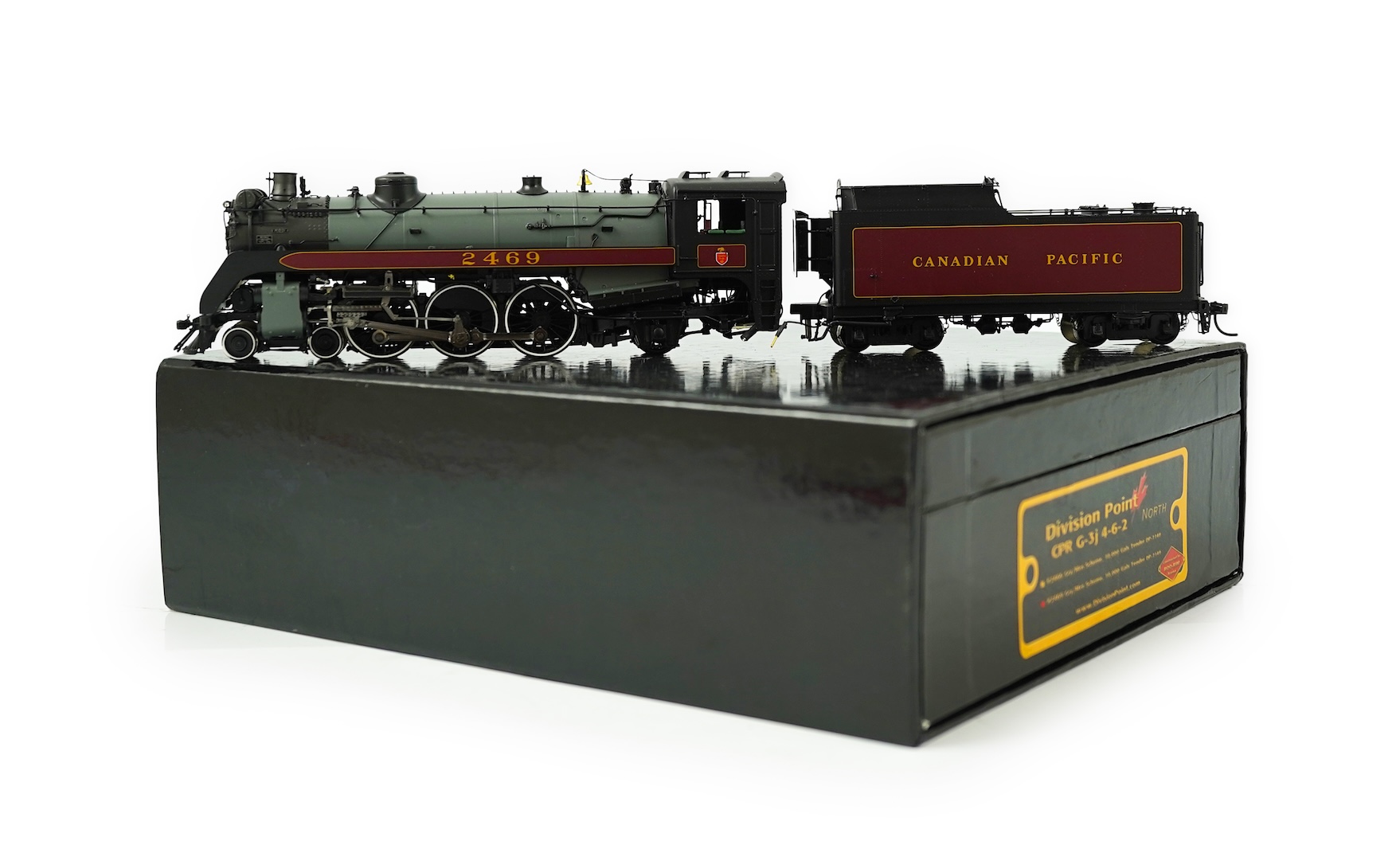 A boxed HO gauge Division Point model of Canadian Pacific Railway G-3j, 2469, 4-6-2 locomotive with bogie tender, powered for two rail operation.